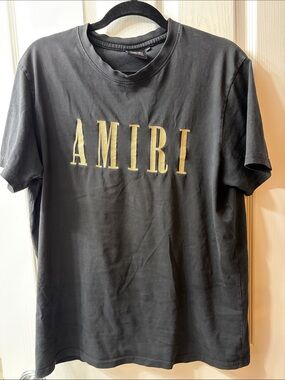 AMIRI Black Tee with Gold Embroidered Logo
